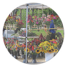 Blumen-Stand mit Blumen Flacher Teller