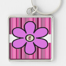 Blumen-Streifen-Initiale Keychain Schlüsselband