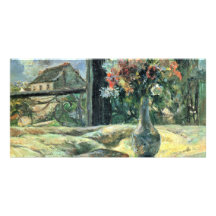 Blumen-Vase auf dem Fenster durch Gauguin Paul Foto Karten Vorlage