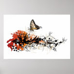 Blumenmuster mit Schmetterling Plakatdrucke