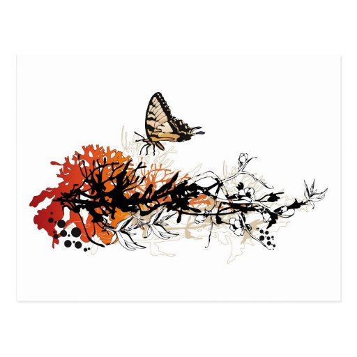Blumenmuster mit Schmetterling Postkarte