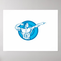 Bodybuilder, der die Muskeln zeigen SeitenRetro bi Plakat