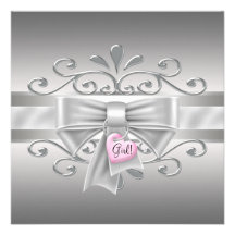 Bogen-Herz-Charme-Rosa-Silber-Baby-Dusche Personalisierte Ankündigungskarte
