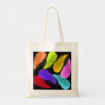 Bold Vivid Wild Colored Feathers On Black Canvas Bags