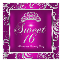 Bonbon 16 sechzehn Party-rosa Pflaumen-Damast-Silb Individuelle Einladung