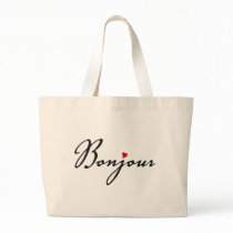 Bonjour, French word art with red heart taschen