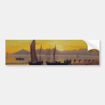 Boote an Land am Sonnenuntergang, Albert Bierstadt Auto Aufkleber