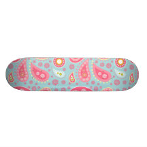Bright Blue and Pretty Pink Paisley Pattern Custom Skateboard