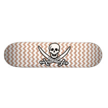 Brown Chevron Pattern Jolly Roger Skate Board