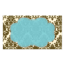 Brown, Creme u. aquamariner Damast Visitenkarte