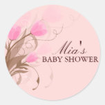 Brown u. rosa Blumenmuster-Babyparty-Aufkleber