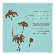Brown und aquamarine Chic-Blumen-Hochzeits-Einladu