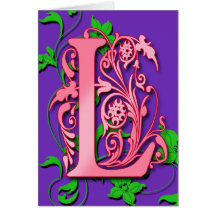Buchstabe L Monogramm-Initiale auf rosa lila Karte