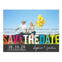 Bunte Regenbogen-Text-Save the Date Foto-Postkarte