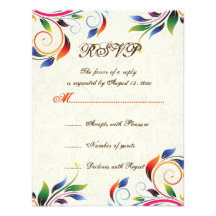 Buntes Rolleblatt auf ecru Hochzeit UAWG-Karte Personalisierte Einladungskarten