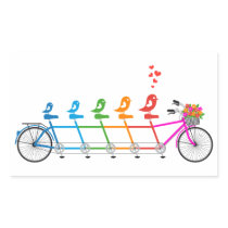 buntes Tandemfahrrad mit niedlicher Vogelfamilie aufkleber