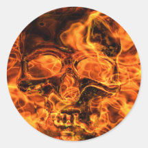 Burning skull runde sticker