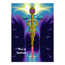 CADUCEUS, Gold   helles Blau, lila Amethyst Personalisierte Ankündigungskarte