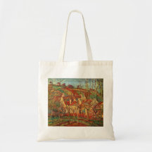 Camille Pissarro - Rot Roofs Leinwandhaus des Öl-1 Leinentaschen