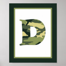 Camouflage-Grün-Monogramm-Initialen-Wand-Kunst des Poster