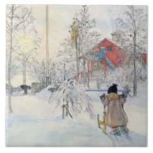 Carl Larsson-Winter-Schnee-Szenen-Kunst Fliese ode