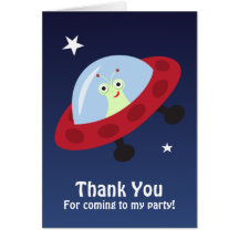 Cartoon-alien danken Ihnen für das Kommen zu meine Karten