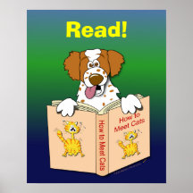 Cartoon-Hund las lustige Schulpädagogische Lesung Posterdruck
