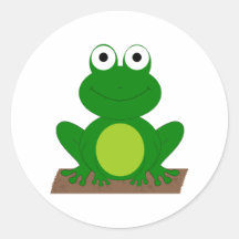 Cartoonfrosch auf einem Klotz Aufkleber