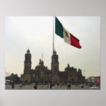 Catedral en-EL Zocalo Del DF u. La Bandera Mexican Posterdrucke