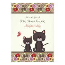 Cats and Flowers Baby Shower Invite for Girls