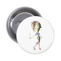Champagne-Kellnerin-Digital-Kunst Anstecknadelbuttons
