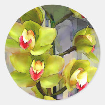 Chartreuse Cymbidiums Runder Aufkleber