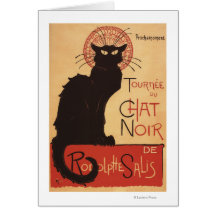 Chat-Noir Kabaretttroupe-schwarze Katzepromo-Plaka Karte