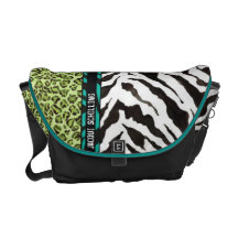 Chic-Trendy aquamarines Aqua-Schwarz-Leopardzebra- Kuriertasche