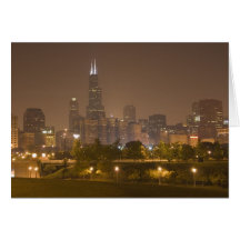 Chicago-Skyline nachts Grußkarte