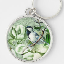 Chickadees und Magnolien Keychain Schlüsselanhänger