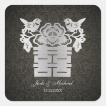 Chinesische Liebe-Vogel-doppelte Glück-Hochzeit Quadrataufkleber