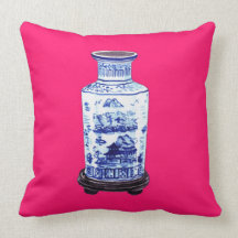 CHINESISCHER VASE AUF ROSA KISSEN