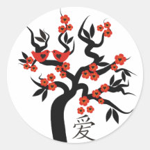 Chinesisches Liebesymbol Liebe-Vogel-Kirschblüte-K Runder Sticker