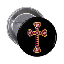 Christian Cross with "Emerald" Stones Pinback Buttons
