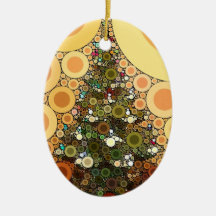 Christmas Tree Happy Holidays Circle Mosaic Ornaments