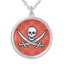 Coral & Red Swirl Jolly Roger, Pirate Custom Jewelry