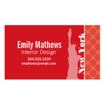 Coral & Red Swirl; NYC, statue of liberty Business Card Templates
