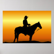 Cowboy am Sonnenuntergang-Wand-Mauerplakat
