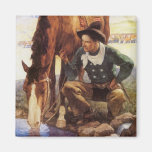 Cowboy, der sein Pferd durch NC Wyeth, Vintage Kun Kühlschrankmagnete