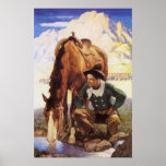 Cowboy, der sein Pferd durch NC Wyeth, Vintage Kun Plakatdruck