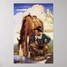 Cowboy, der sein Pferd durch NC Wyeth, Vintage Kun Plakatdruck