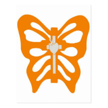 Croix + Papillon orange vernarrtes blanc Postkarten