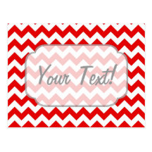 Custom Text or Monogram on Red Chevrons Post Card