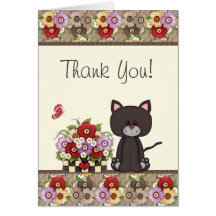 Cute Cat, Flowers and Butterfly Thank You Card